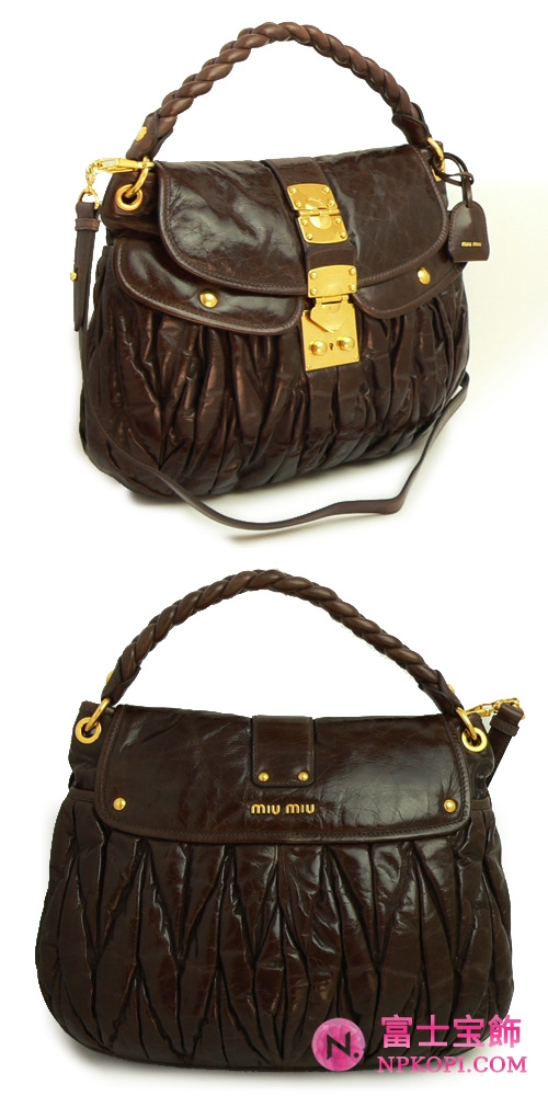ミュウミュウ MIUMIU ハンドバッグ 2Wayバッグ ショルダーストラップ付き レザー ブラウン（RR1300 MAT.LUX BRUCIATO）